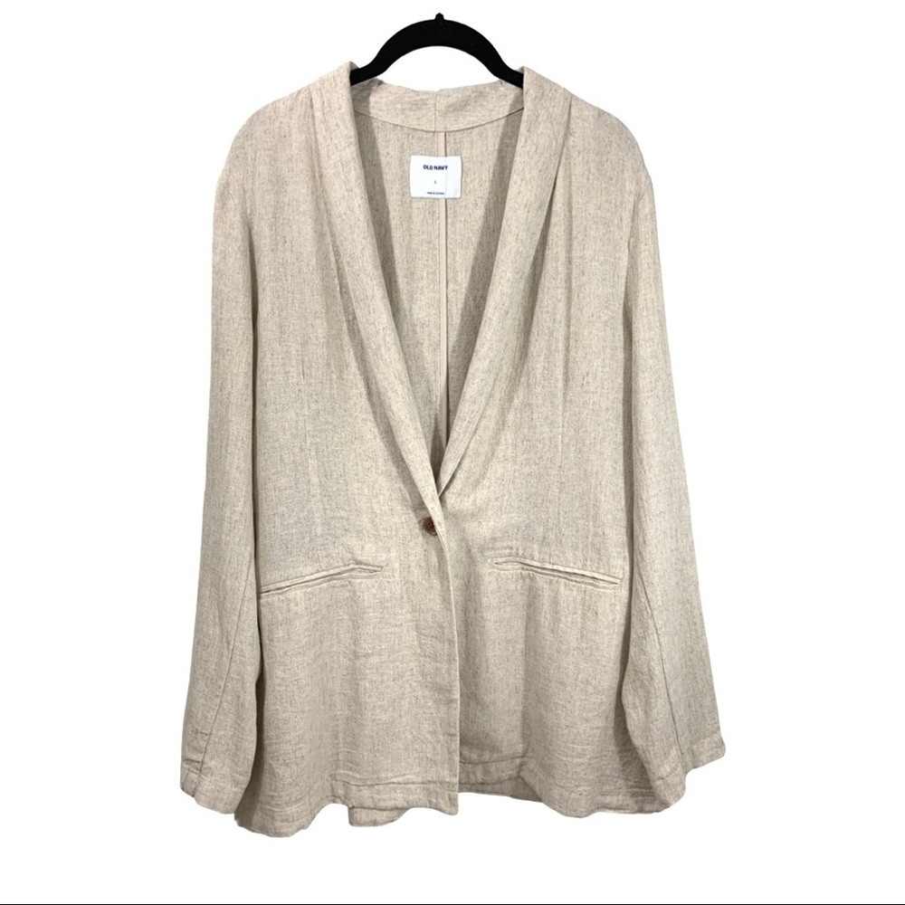 One Button Cream Blazer Jacket with Pockets